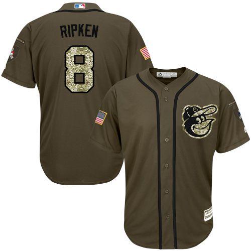 Orioles #8 Cal Ripken Green Salute to Service Stitched MLB Jersey - Click Image to Close